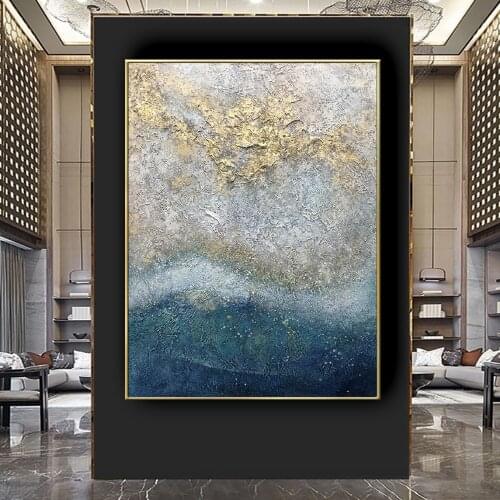 Best selling modern oil painting hand-painted gold foil craft canvas painting wealth home decoration painting living room mural