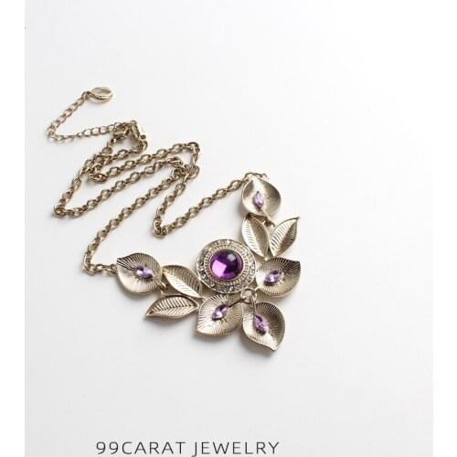 Fashion Zinc Alloy Purple Rhinestone Flowers Charming Pendant Necklace For Women Factory Jewelry Wholesale Free Shipping
