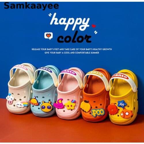 2-8y Kids Mules Clogs Summer Baby Boys Girls Sandals Flat Heel Cartoon Beach Slippers Children Cute Non-Slip Garden Shoes y22