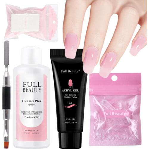 15ml Poly UV Nail Gel Kit Fast Building Gel Polish Slip Solution Nail Form Brush Acrylic Manicure Extension Tools Set LA1809-4
