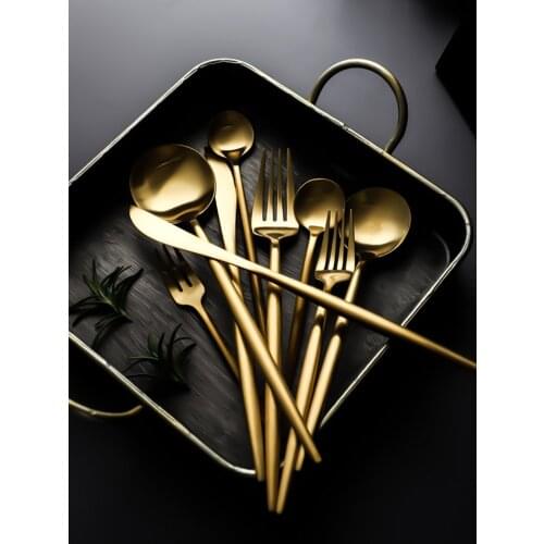 Dinnerware Set Gold Chopsticks Knife Fork Tea Ice Spoon Luxury Gift Western Dinner Cutlery Kitchen Tableware Set Free Shipping
