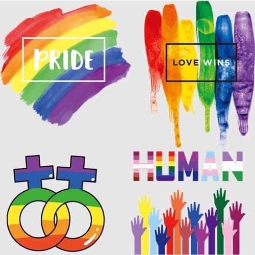 Lesbian Gay Pride Patch Heat Transfers For Clothing For Women Iron on Transfer On Clothes Rainbow Flag Patch Sticker DIY Stripes