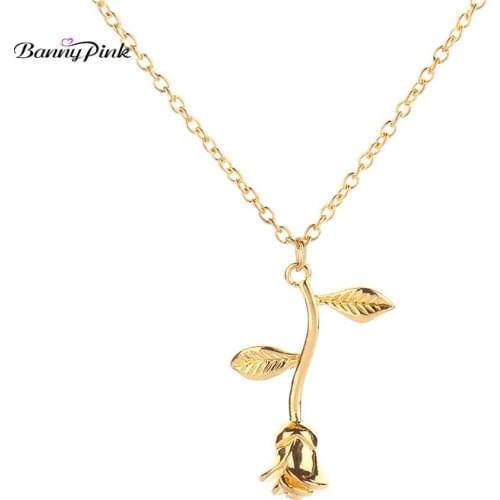 Banny Pink Sweet Only Rose Flower Pendant Necklace For Women Love Heart Charm Choker Collar New Collection Gift For Girlfriend