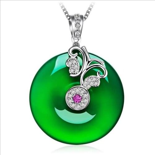 TJP Shiny Crystal Green Round Female Pendant Necklace Jewelry Fashion 925 Sterling Silver Necklace For Women Accessories Gift