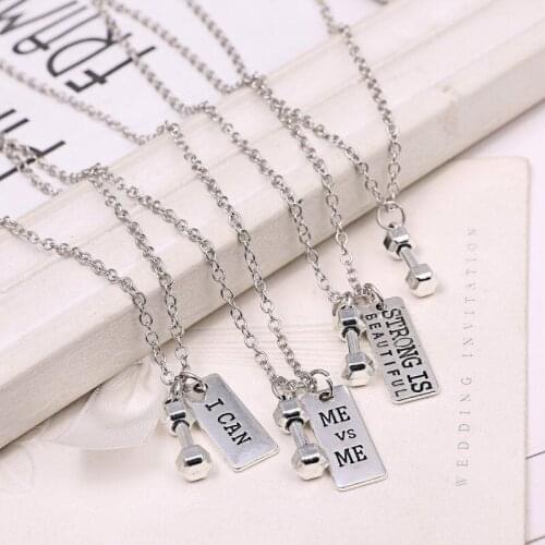 New Moon Star Gym dumbbell silver Charm Pendant necklace strong is beautiful women Men necklace fashion sports Jewelry Men Gift