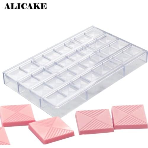 Polycarbonate Chocolate Molds 32 Cavity 6g 31.5x31.5xH5.5mm Cube With Stripes Chocolate Baking Tools Plastic Mould Chocolate
