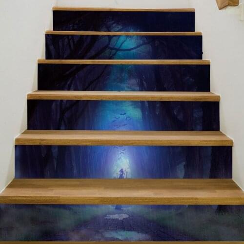 PVC Removable Self-adhesive Wall Stickers 3d Blue Forest Witch Wallpaper Home Decor Stair Sticker Art Poster Mural Dropshipping