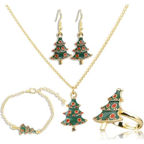 Christmas Mistletoe Tree Bell Snowman Stocking Earring Necklace Women Xmas Party Decor Jewelry Set Dress Accessory Gift