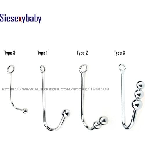 Sexy Slave Cosplay Game Stainless Steel Anal Hook with Ball Hole Metal Anal Plug Anal Sex Toys for Adult Game Butt Beards