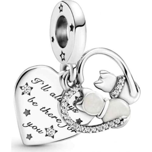 2021 Brand New Original Charm S925 Sterling Silver Cats & Hearts Dangle Charms Fit Bracelets And Necklace DIY Accessories