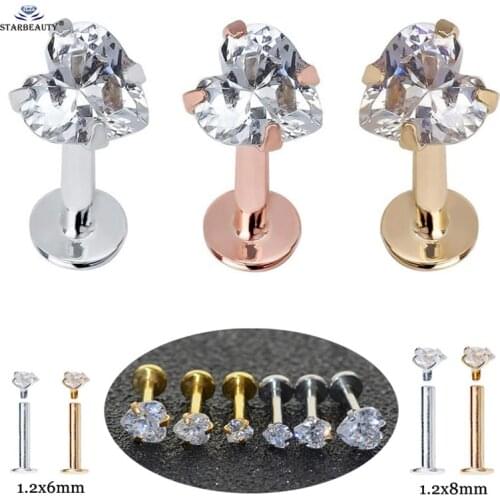 Starbeauty 1pc 16Gx6/8mm 3/4/5mm Heart Gem Nose Ring Ear Nose Piercing Nariz Labret Lip Helix Piercing Tragus Earring Jewelry