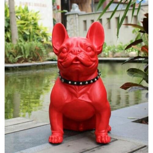 HANDMADE POLYRESIN CRAFT RED AND BLACK DOG MODERN FASHION ENTRANCEWAY LUCKY BULLDOG RESIN DOG STATUES HOME DECORATION