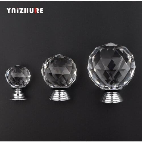 YNIZHURE 20-40mm Crystal Ball Design Clear Crystal Glass Knobs Cupboard Drawer Pull Kitchen Cabinet Wardrobe Handles Hardware