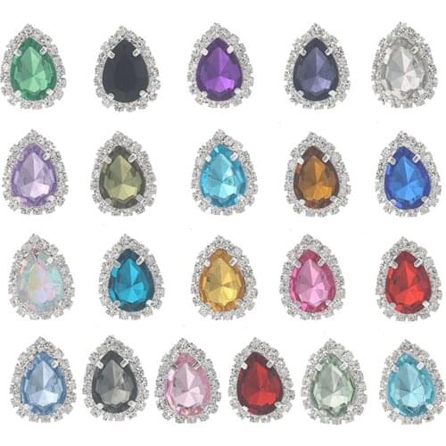 Rhinestone with Claw Strass Trim Hot fix Cristal Waterdrop Flatback Applique Glue on Rhinestones for Clothing Applicator buckles