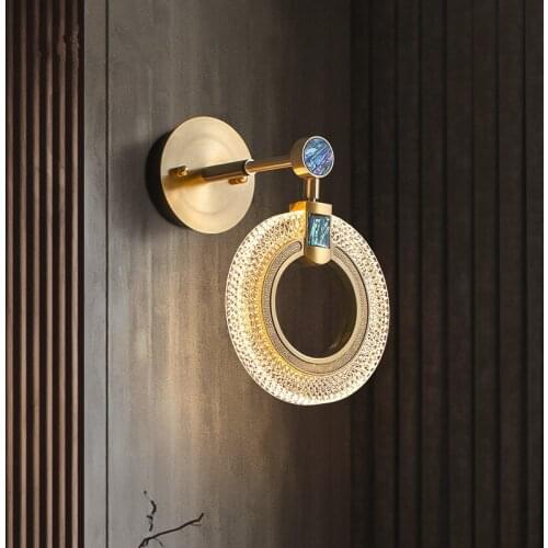 Light Luxury Ring Wall Lamp Post-Modern Minimalist Bedroom Bedside Lamp Living Room TV Wall Lamp Copper Aisle Lamp