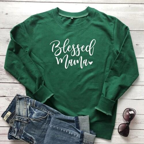 Blessed Mama Heart Print Sweatshirt Cute Women Christian Mom Life Pullovers Funny 90s Mothers Day Gift Sweatshirt For New Mom