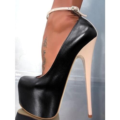 Platform Heels 2021 Black Leather Thin High Heel Pumps Ankle Strap Woman High Matte Leather Custom Made Wooden Heels