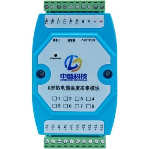 K-J-N-T-S-R type thermocouple acquisition module 8 channel temperature transmitter RS485 communication modbus