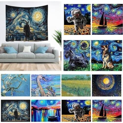 Van Gogh Abstract Almond Blossom Starry Night Landscape Oil Painting Living Room Bedroom Tapestry Wall Hanging Home Decor