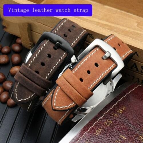 Vintage Leather Watch Strap for Glashütte UNION Sinn 20 22 24mm BlackWaterproof Silicone