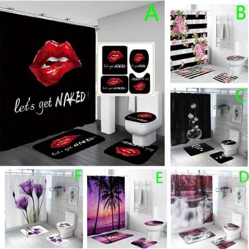 Waterproof Bath Shower Curtain Sets Toilet Cover Non-Slip Bath Mat Rug Carpet Set Toilet Seat Bathroom Home Decor Bathroom
