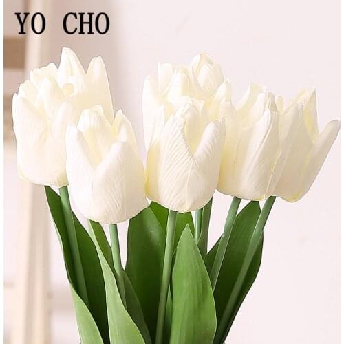 YO CHO High Quality 3D Print Tulip Big Simulation Flower Real Touch Wedding Flower Bouquet Fake Flower Home Wedding Party Decor
