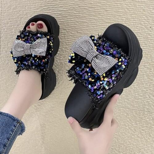 Flat Shoes Female Slippers Heels Luxury Slides Butterfly-Knot Slipers Women Platform High Designer 2021 Summer Bling Butterfly-k