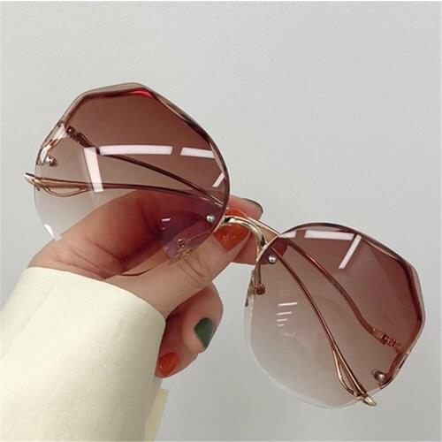 2021 Rimless Sunglasses Women Fashion Metal Bent leg Gradient Sun Glasses Ladies Sexy Blue Pink Eyewear Vintage Shades UV400