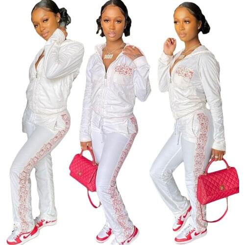 30M7378 Autumn Winter Women Outdoor Casual Fashion Solid Print Sports Zipper with Hood Two Piece Set Tracksuit Sweatsuit Outfits