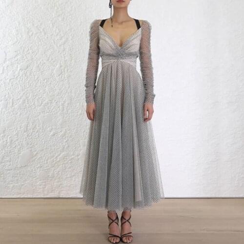 2019 Sale Spring New Ladies Temperament Sexy Deep V Open Back Hanging Neck Dress Wave Point Super Fairy Self-cultivation Woman