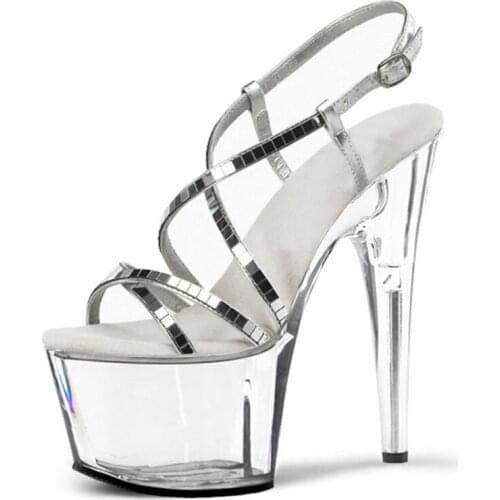 Silve Gladiator New Concise Women Platform Sandals Concise High Stripper Heels 17CM Pole Dance Shoes Sexy Fetish Nightclub Model