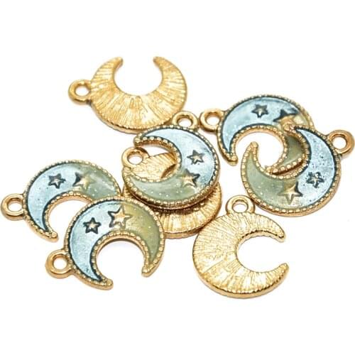 MENGJIALE 15pcs Alloy Metal Drop Oil Gradient Moon Charms Pendant For DIY Bracelet Necklace Jewelry Making 15*12mm