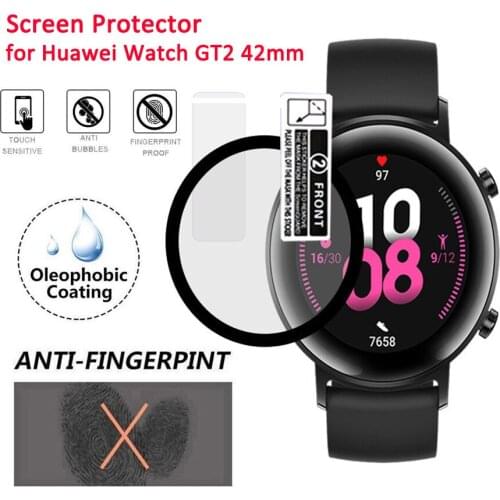 2pcs Full Cover Protective Film for Huawei Watch GT2 42mm 3D Curved Screen Protector for Huawei GT 2 42mm Soft Fiber Glass Film