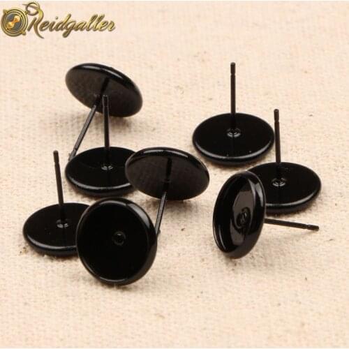 20pcs Fit 10mm Round Vintage Blank Cabochon Earring Base Settings Black stainless steel earrings stud diy findings