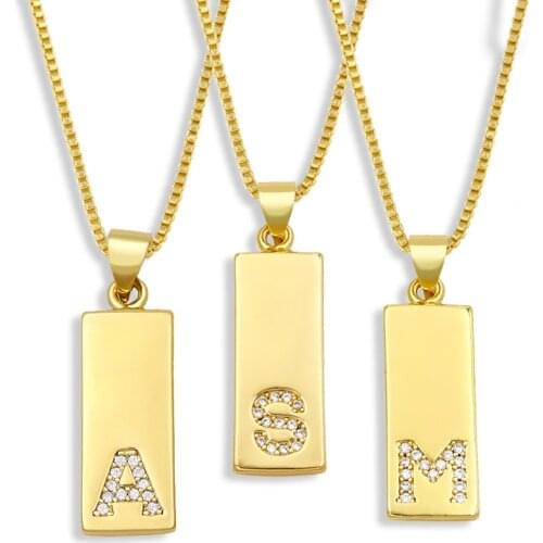 2021 New Trendy Letter Gold Chain Copper Cubic Zircon A-Z Initials Pendant Necklaces For Women Charm Wedding Daily Jewelry