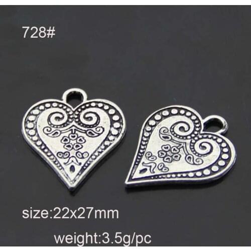 25pcs/lot Vintage Metal Tibetan Silver Heart Charms Pendants Hand Made Supplies Fit Necklaces Bracelets Jewelry Making
