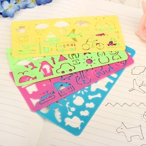 4 PCS New Candy Color Cute Art Graphics Symbols Drawing Template Ruler Student Kids Stencil Rule Stationery Student Supplies