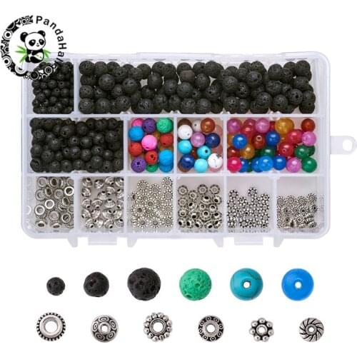 450pcs/box 4mm 6mm 8mm Assorted Lava Beads Stone Rock Chakra Beads and Spacer Bead for Jewelry Making