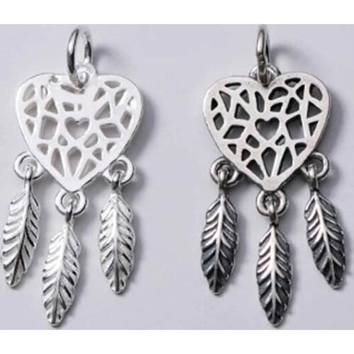 925 Sterling Silver Hollow Out Heart Dream Catcher Charms DIY Jewelry Make Craftwork S925 Silver Circle Necklace Pendants Women