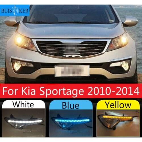 Car LED DRL Daytime running light for Kia Sportage 2010 2011 2012 2013 2014 fog lamp cover daylight with Yellow Turning
