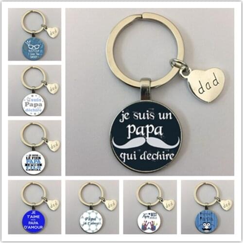 I Love Dad Keychain My Dad Is A Super Hero Pendant Glass Key Ring Fathers Day Best Gift