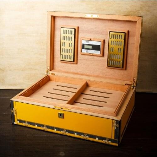 COHIBA Cedar Wood Gloss Piano Finish Travel Has Little Flaws Humidor Humidifier Hygrometer Cigar Case Humidor Box