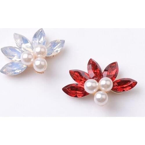 10 PCS 31*21mm Metal Alloy KC Gold Flowers Crystal Rhinestones Imitation Pearl Flowers Connectors DIY Finding For Jewelry Making