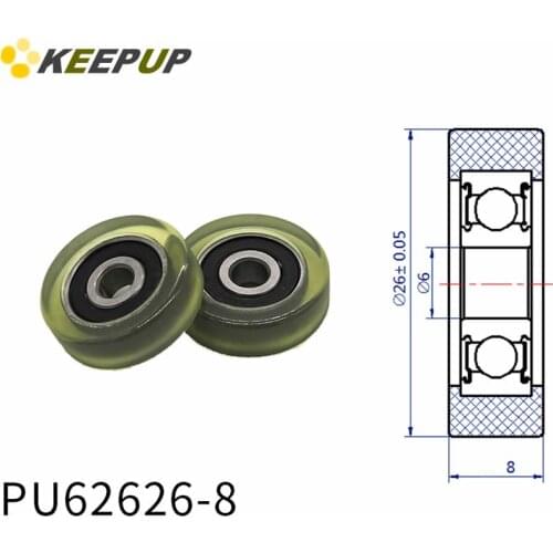 Diameter 26mm, PU polyurethane bearing ,Rubber coated soft pulley/Roller ,width 8mm