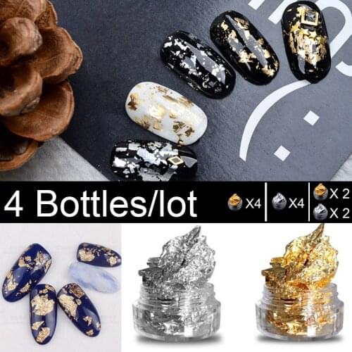 4 Boxes/lot Nail Foil Mixed Gold Silver Aluminum Nail Art Foil Sticker Paper 3d Glitter UV Gel Polish Design Nail Decoration