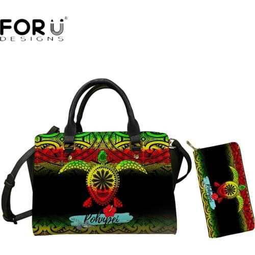 FORUDESIGNS Female Luxury Handbag And Purse Set Pohnpei Tribal With Polynesian Turtle Print Lady Leather Crossbody Bolsa