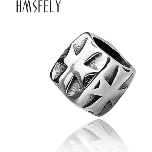 HMSFELY Stainless Steel Cross Pattern Cube Beads For DIY Leather Bracelet Jewelry Making 8mm Hole Size Accessories Bead 5pcs/lot