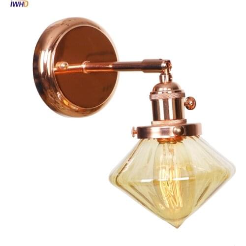 IWHD Diamond Glass LED Wall Light Switch Living Room Mirror Stair Rose Gold Nordic Modern Wall Lamp Sconce Applique Murale