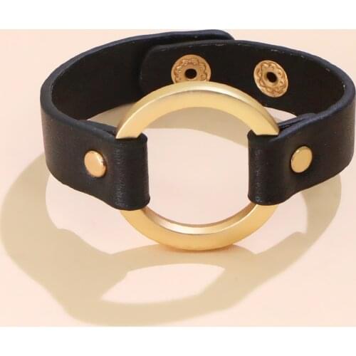 Kirykle Women Bracelet High Quality Gold Ring Bracelet New Style Women Leather Bracelet Simple Rivet Accessories Jewelry Gifts