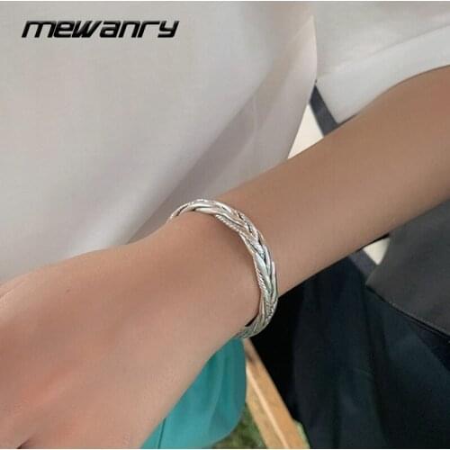 Mewanry 925 Sterling Silver Twist Vintage Opening Bracelet Fashion Simple Design Holiday Party Jewelry Birthday Gifts for Women